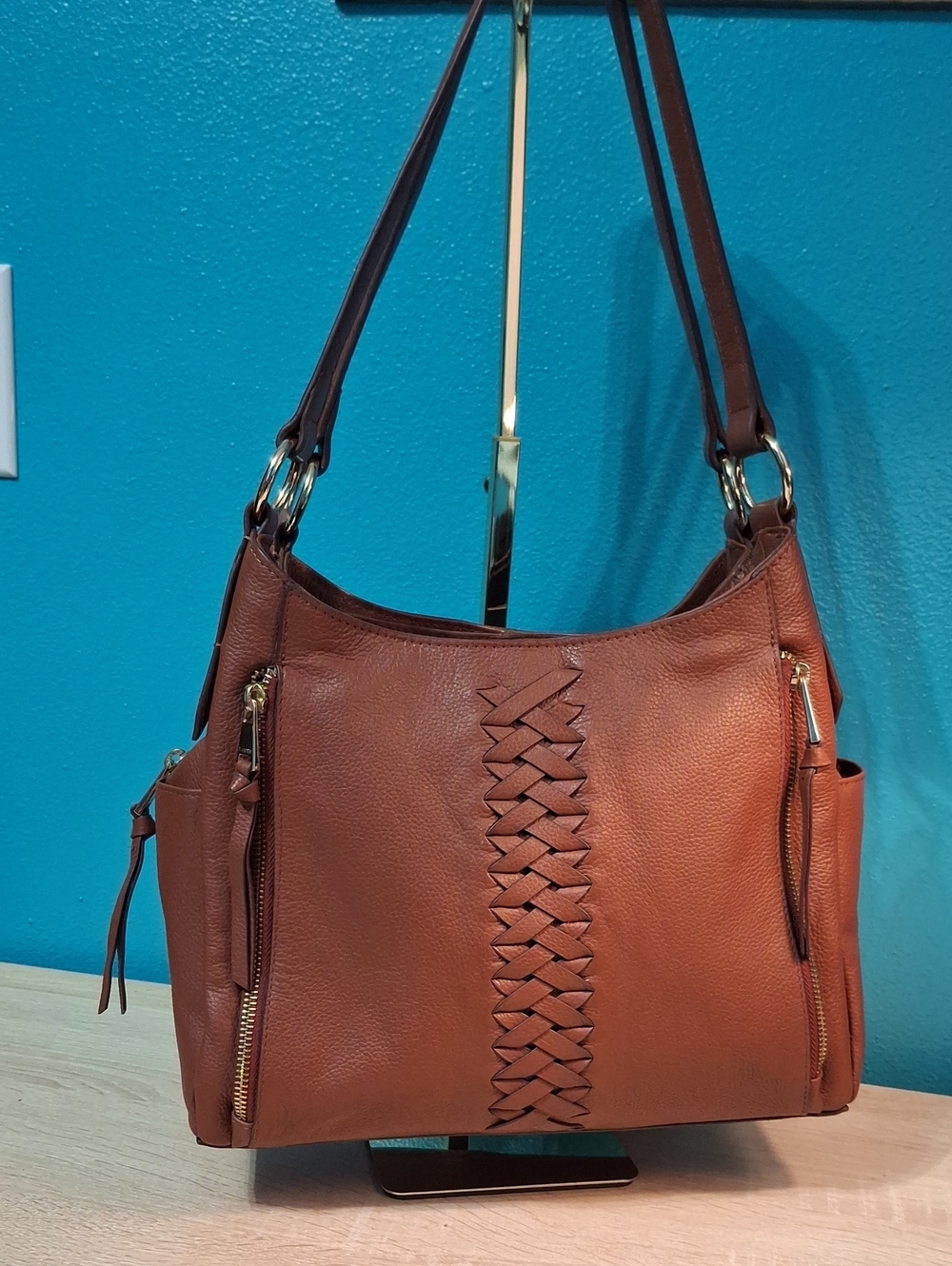 Lodis Texas ALIYA Brown Woven-Front Shoulder Bag Nwot